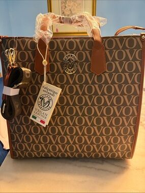 Valentino Orlandi Brown and Tan Logo Tote